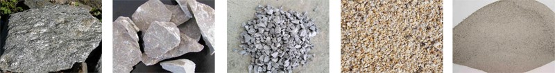 不同粒度大小的石頭，石子，砂子，石粉